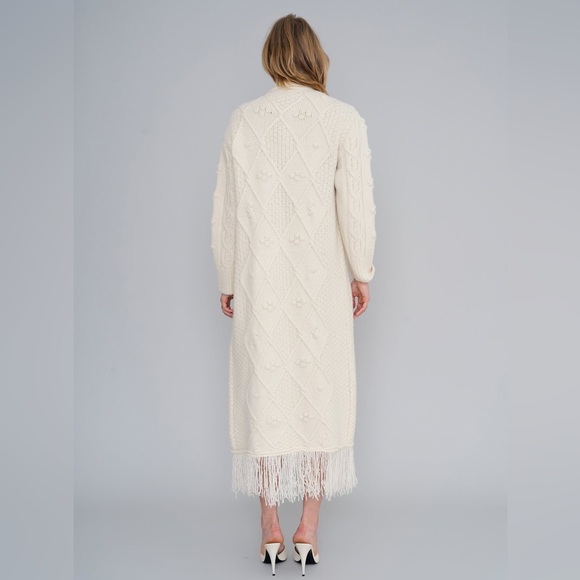 ❌SOLD🏷️Le Superbe Bohemian Knit Duster Sweater Cardigan Coat in Cream Size Small - Picture 3 of 11